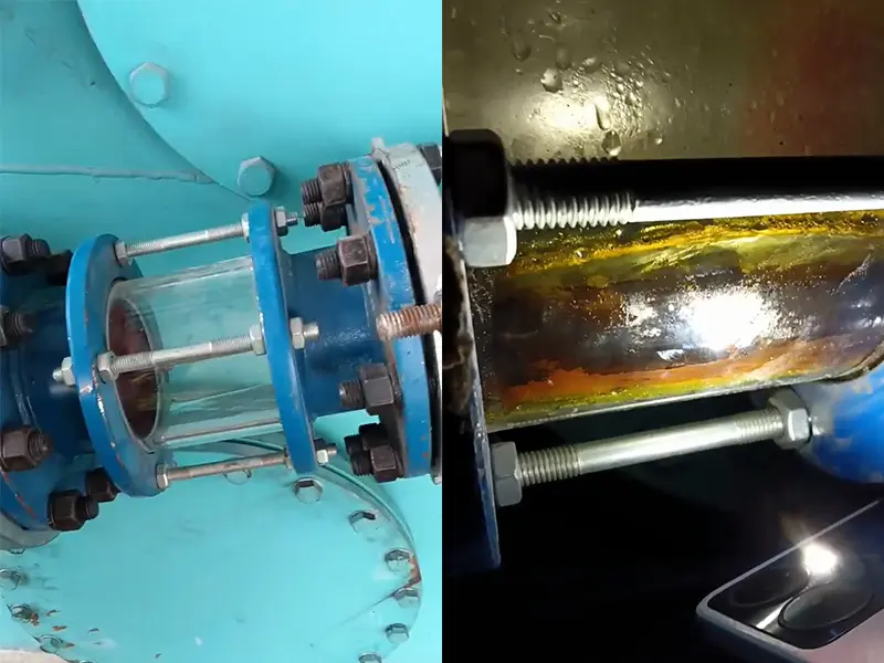 Sight Glass: Empty vs. Pyrolysis Oil Flowing